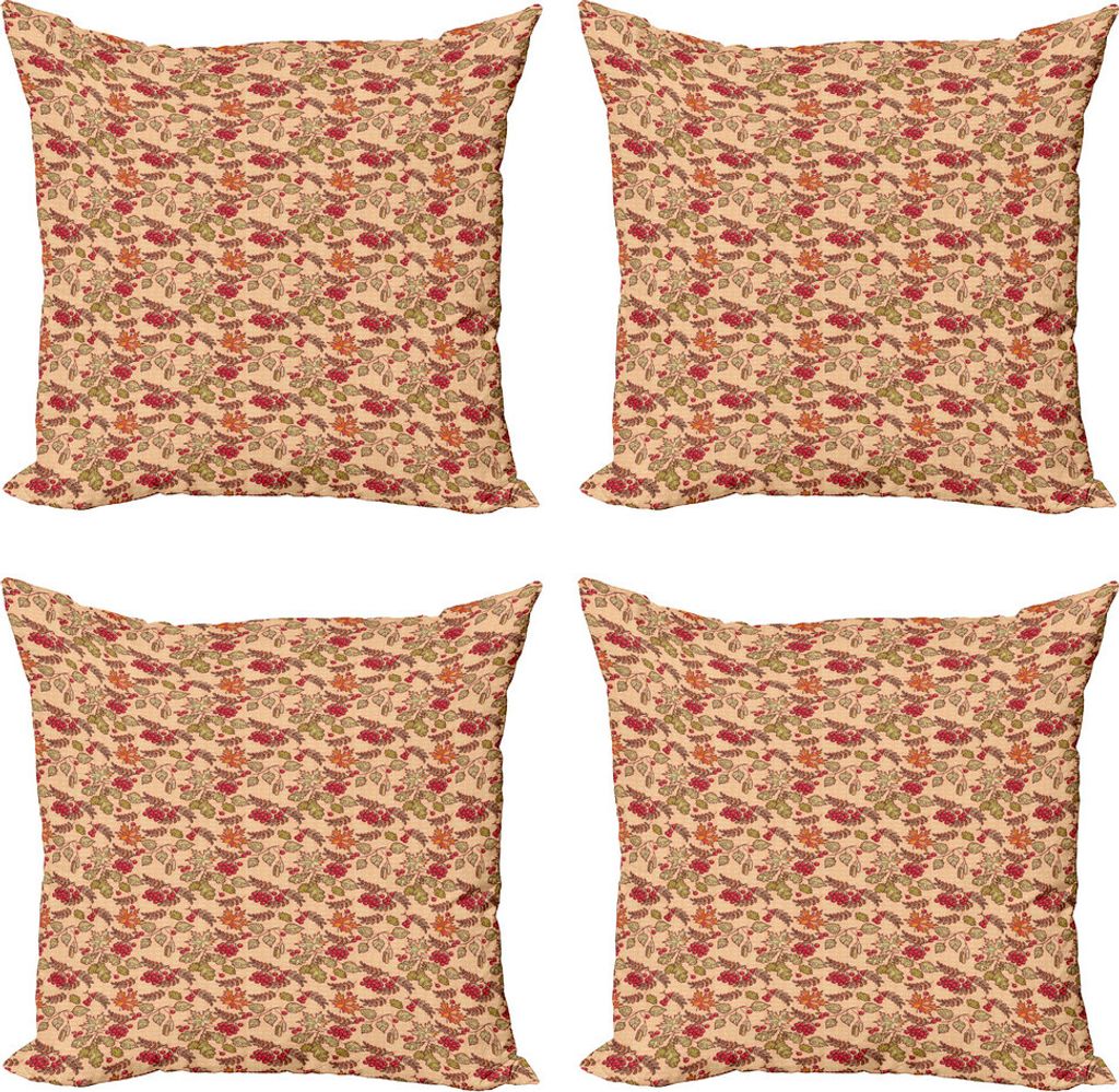 ABAKUHAUS Natur Kissenbezug Set (4 Stück), Beeren Autumn Leaves, Moderner Doppelseitiger Digitaldruck, 40 cm x 40 cm, Mehrfarbig