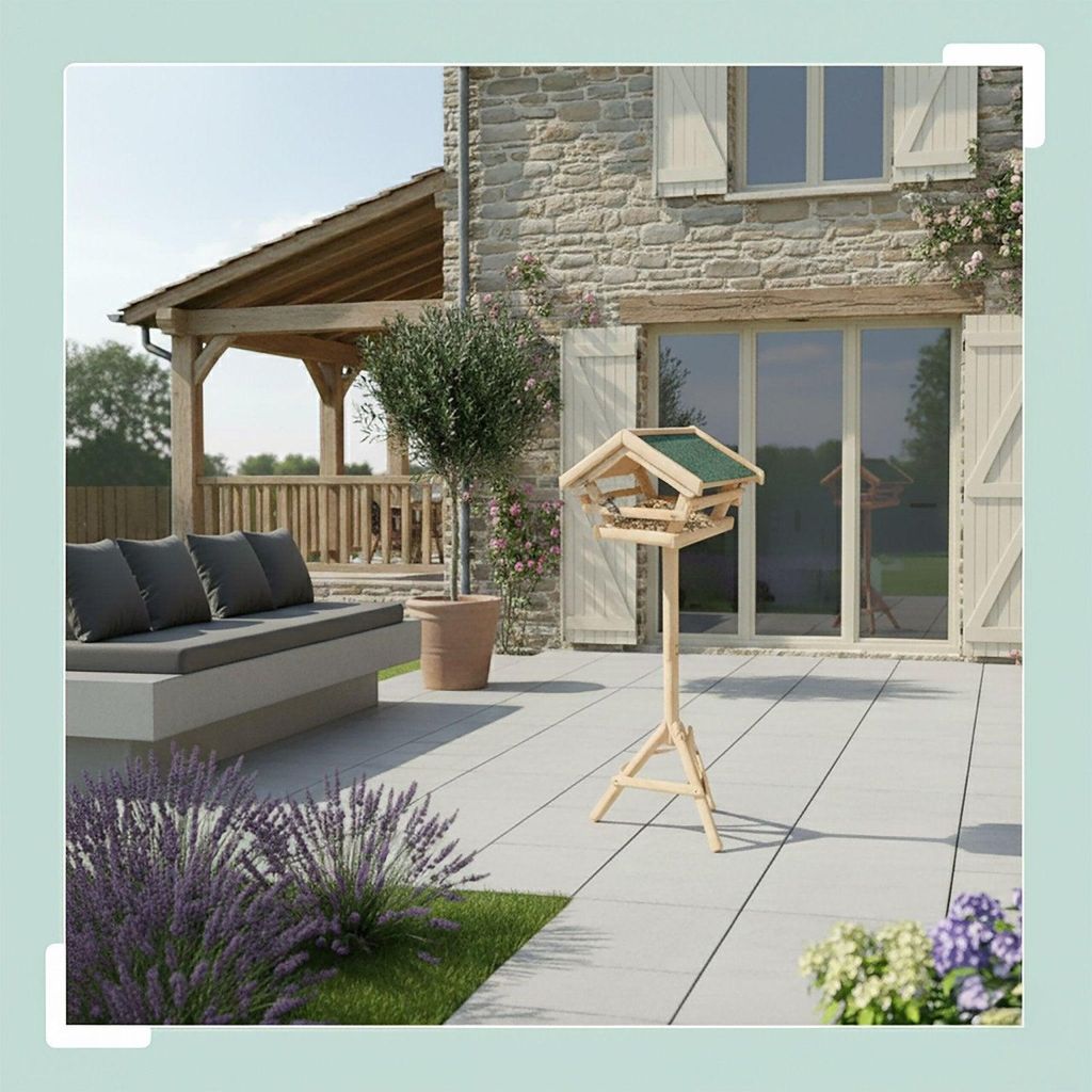 Vogelfutterhaus aus Tannenholz mit Ständer - wetterfest