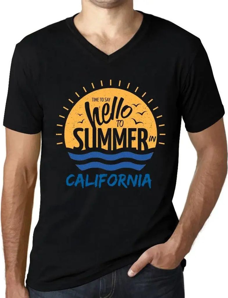Herren Grafik T-Shirt V-Ausschnitt Zeit dem Sommer in Kalifornien Hallo zu sagen – Time To Say Hello To Summer In California – Öko-Verantwortlich