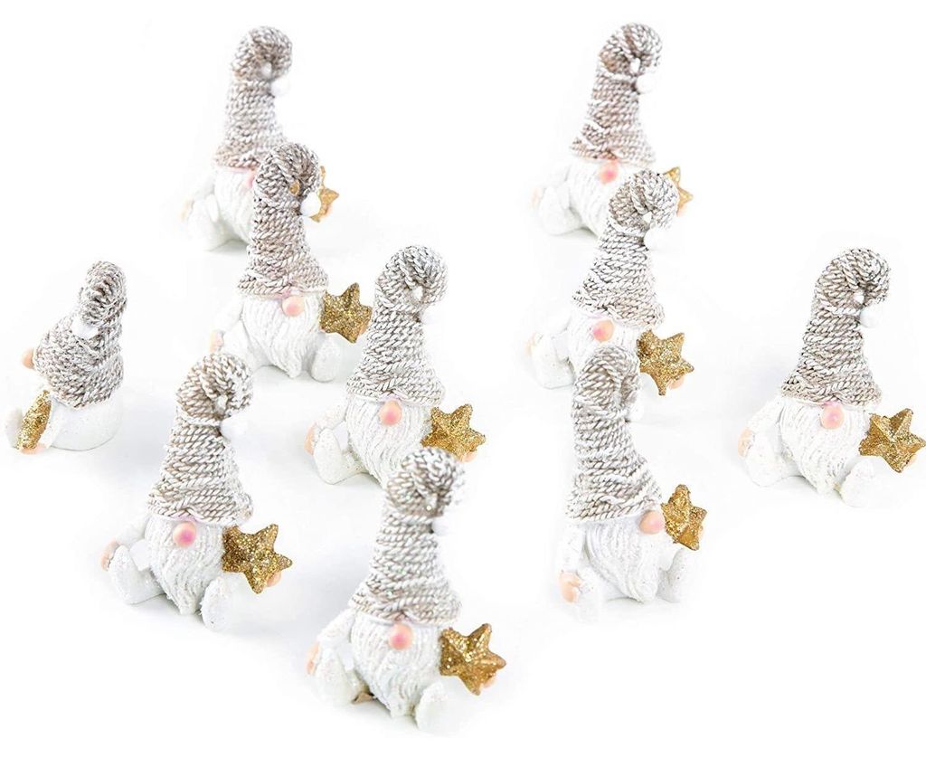 Logbuch-Verlag 10 kleine Wichtelfiguren weiß braun mit goldenem Stern + Glitzer Zipfelmütze 7 cm Wichtelgeschenk Kinder Mini Nikolausgeschenk Dek...