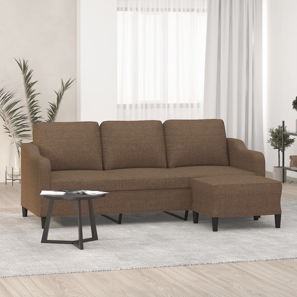 Maison Exclusive - 3-Sitzer-Sofa mit Hocker Braun 180 cm Stoff