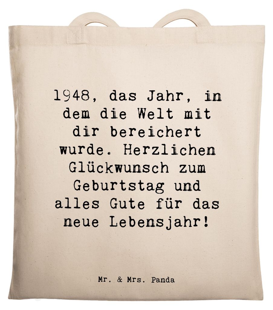 Mr. & Mrs. Panda Tote Bag Spruch 1948 Geburtstag - Weiß - Geschenk, Stoffbeutel, herzliche Glückwünsche, 75., Geburtstagsglückwünsche, Jutebeu...