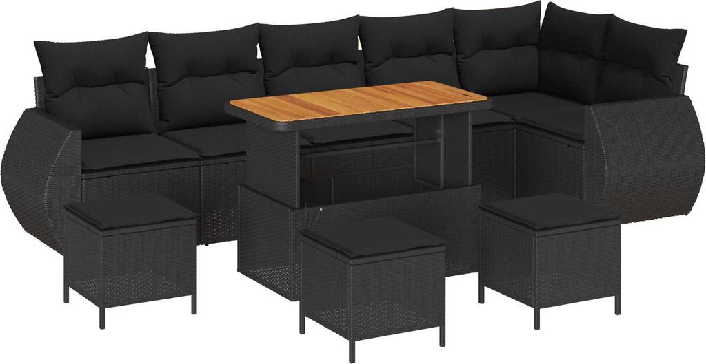 "2026 Promotion" Garten-Sofa-Set - Balkonmöbel - 10 pcs - Schwarz Poly-Rattan - Gartenmöbelset CC19633