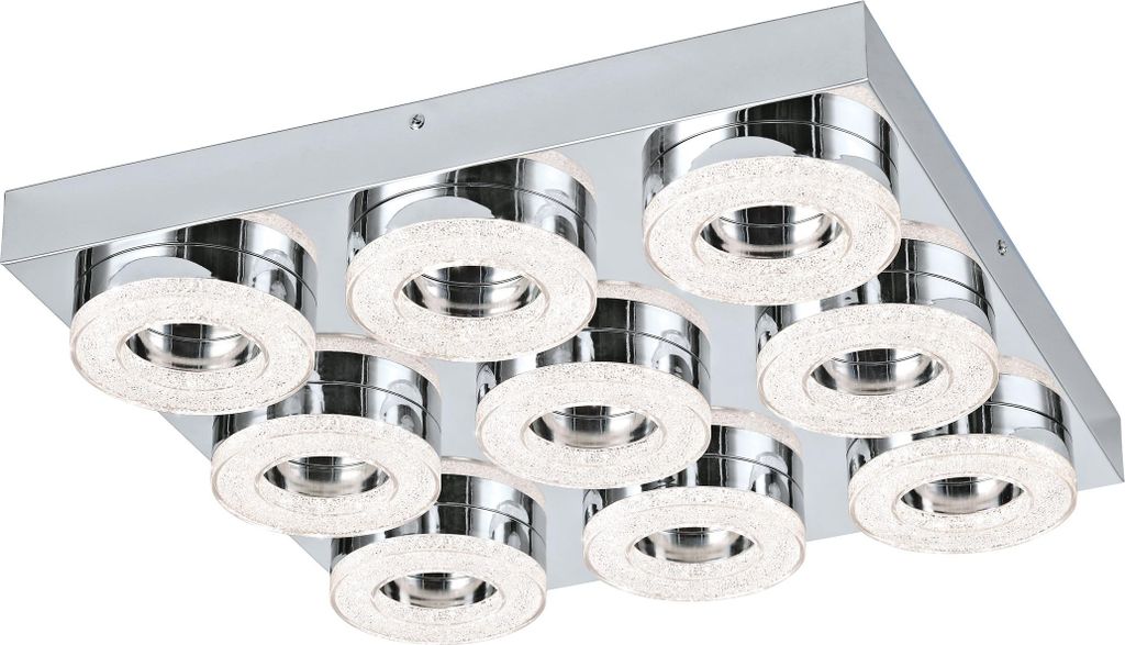 EGLO LED Deckenleuchte Fradelo, Deckenlampe, Wohnzimmerlampe aus Metall und Kunststoff in Chrom, Kristall in Klar, Schlafzimmerlampe, warmweiß, 44 cm