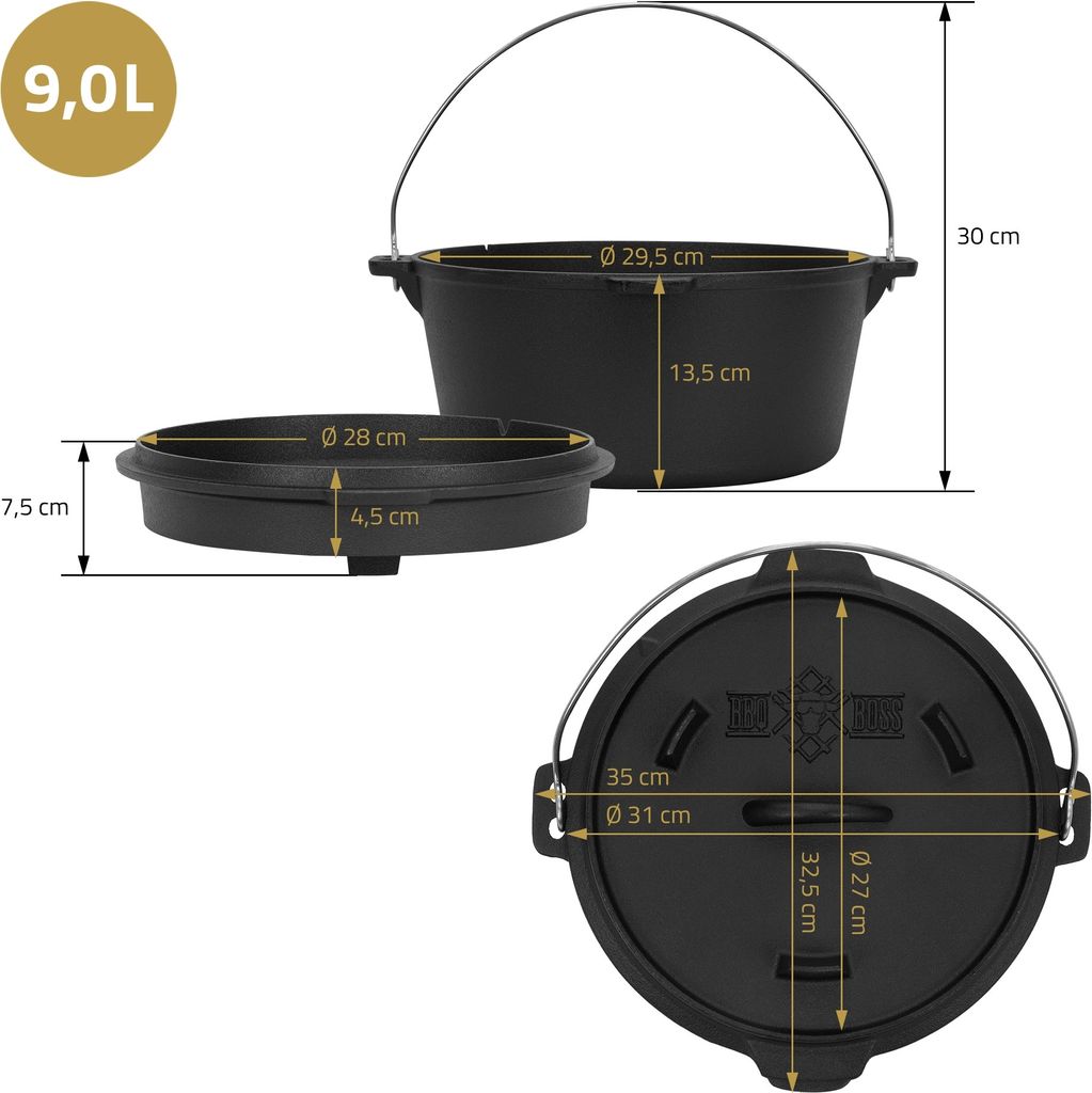 BBQ#BOSS Dutch Oven Set BBQ, 9 Liter, Schwarz, Produktbild 7