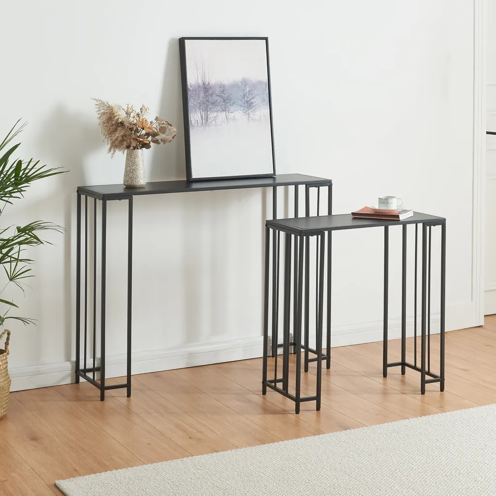 Console noire Ørsta lot de 2 en métal minimaliste pour déco contemporaine