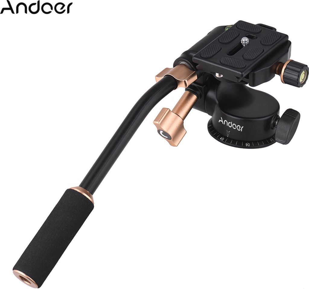 Andoer Q08S Aluminiumlegierung 3-Wege Daempfung Videokopf Stativkopf mit Pan Bar Griff Unterstuetzung 360 ¡ã Panoramaaufnahme 1/4 "Schraubgewinde...