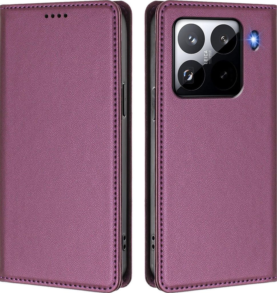 Handyhülle für Xiaomi 15 Pro, Kunstleder Klapphülle Stoßfeste Magnetische Hülle mit Ständer Lila