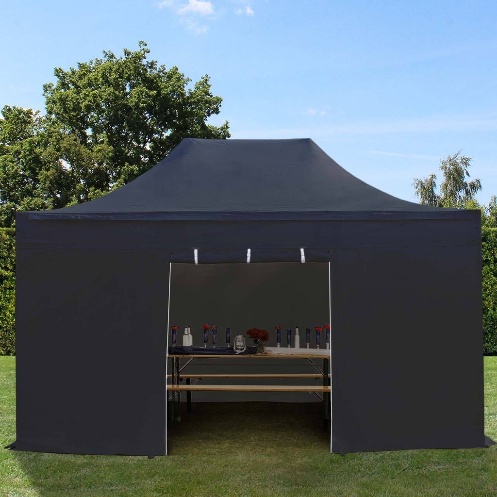 TOOLPORT 3x4,5m Stahl Faltpavillon, inkl. 4 Seitenteile, schwarz