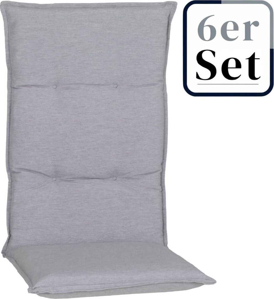 6er Set Hochlehner Auflage Taipeh, Motiv - Uni, grau, 118x46x6cm