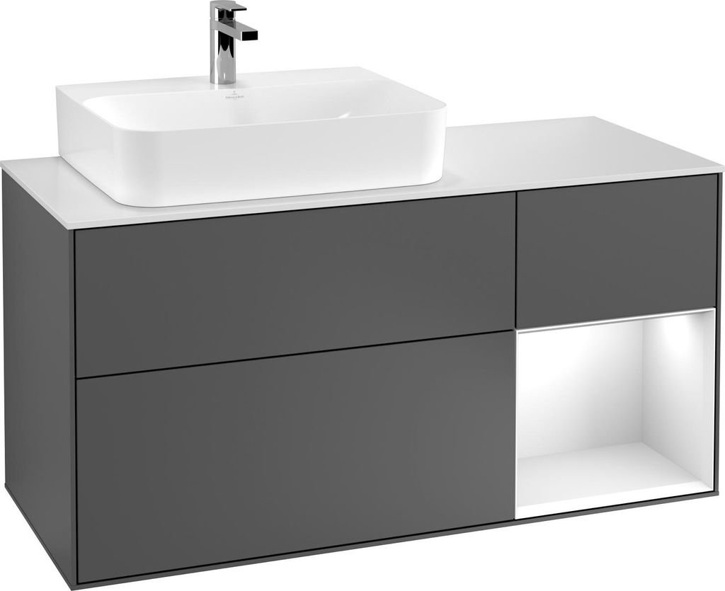 Villeroy & Boch Waschtischunterschrank FINION 1200 x 603 x 501 mm, mit Abdeckplatte Glas Black Matt Regalelement Black Matt Lacquer White Matt Lacquer
