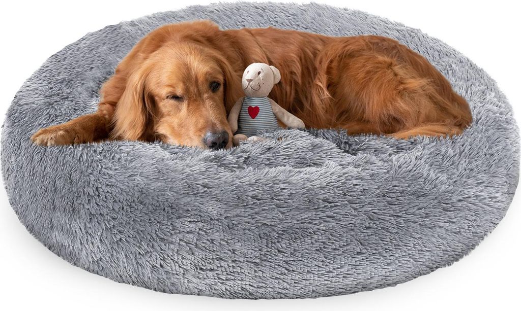 Jayseuw Hundebett Plüsch Schlafplatz Hundekissen Katzenbett Waschbares rutschfestes komfortables Rund 60cm Hellgrau