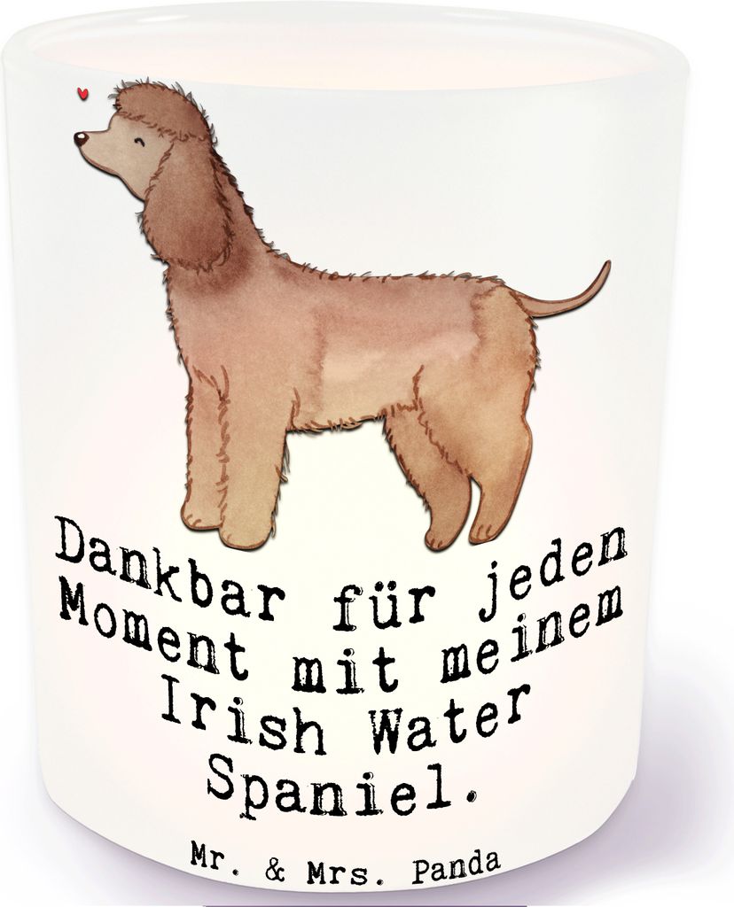 Mr. & Mrs. Panda Windlicht Deko Irish Water Spaniel Moment - Transparent - Geschenk, Teelichthalter Glas, Kerzenhalter, Jagdhund, aus