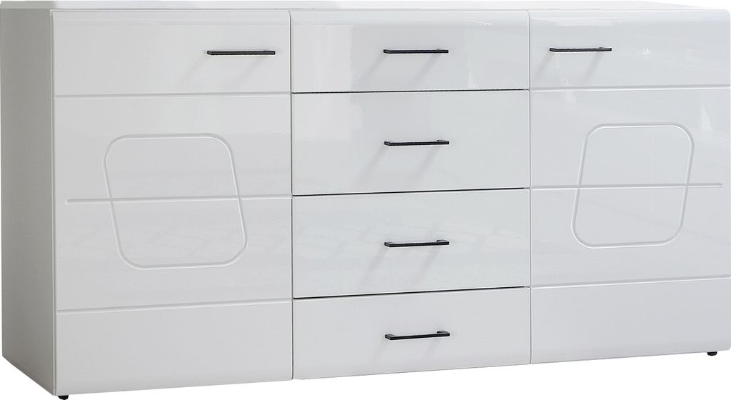 Sideboard - Weiß matt - Weiß Hochglanz - B 170 cm - 2 Türen Produktbild 