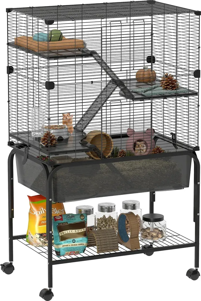 Cage rongeurs en acier inox avec bac extractible et 4 étages - Noir