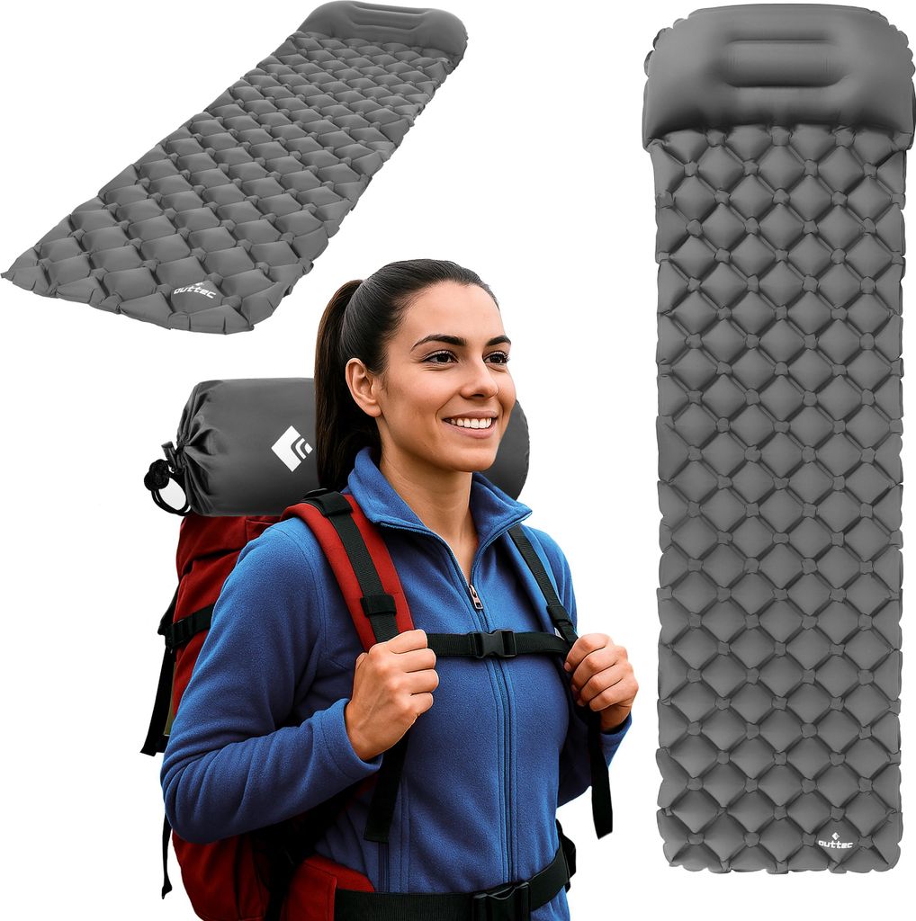 Outtec Isomatte, Luftmatratze, Schlafmatte - 195x55x5 cm - Wasserdicht, Ultraleicht Aufblasbare Matratze - Luftbett für Camping - Schnelles Aufp...