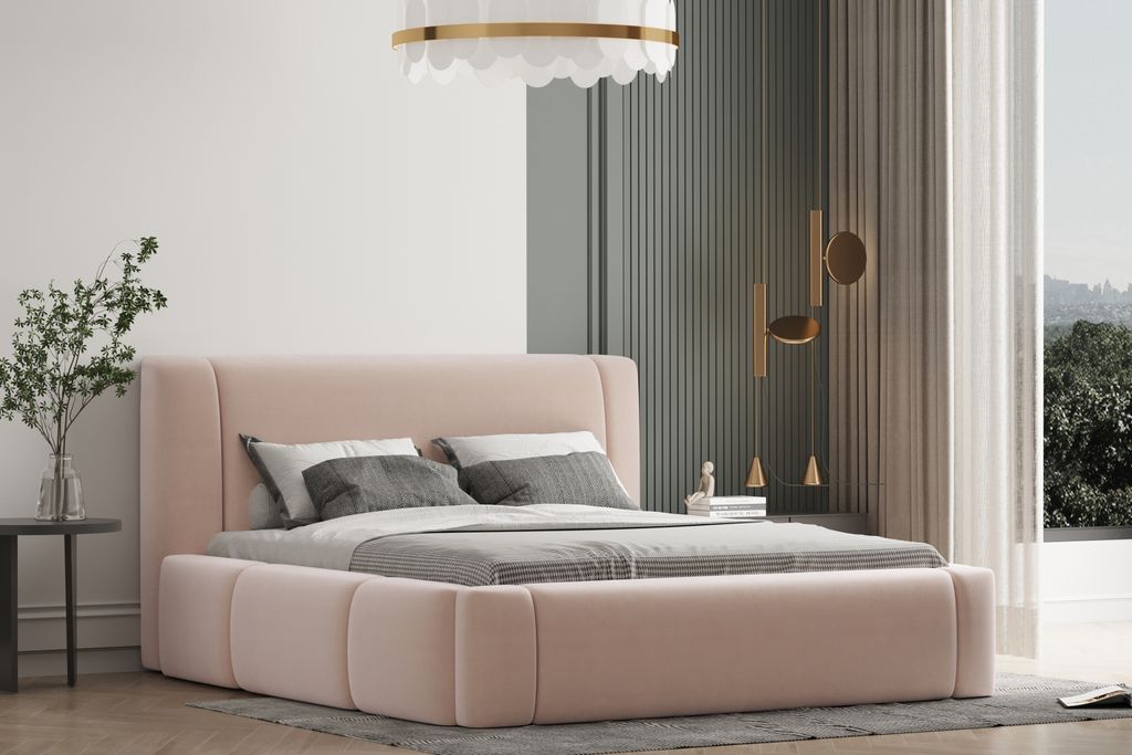 Polsterbett OLAF 120 x 200 mit Matratze, Bettkasten und Lattenrost. Farbe: Beige