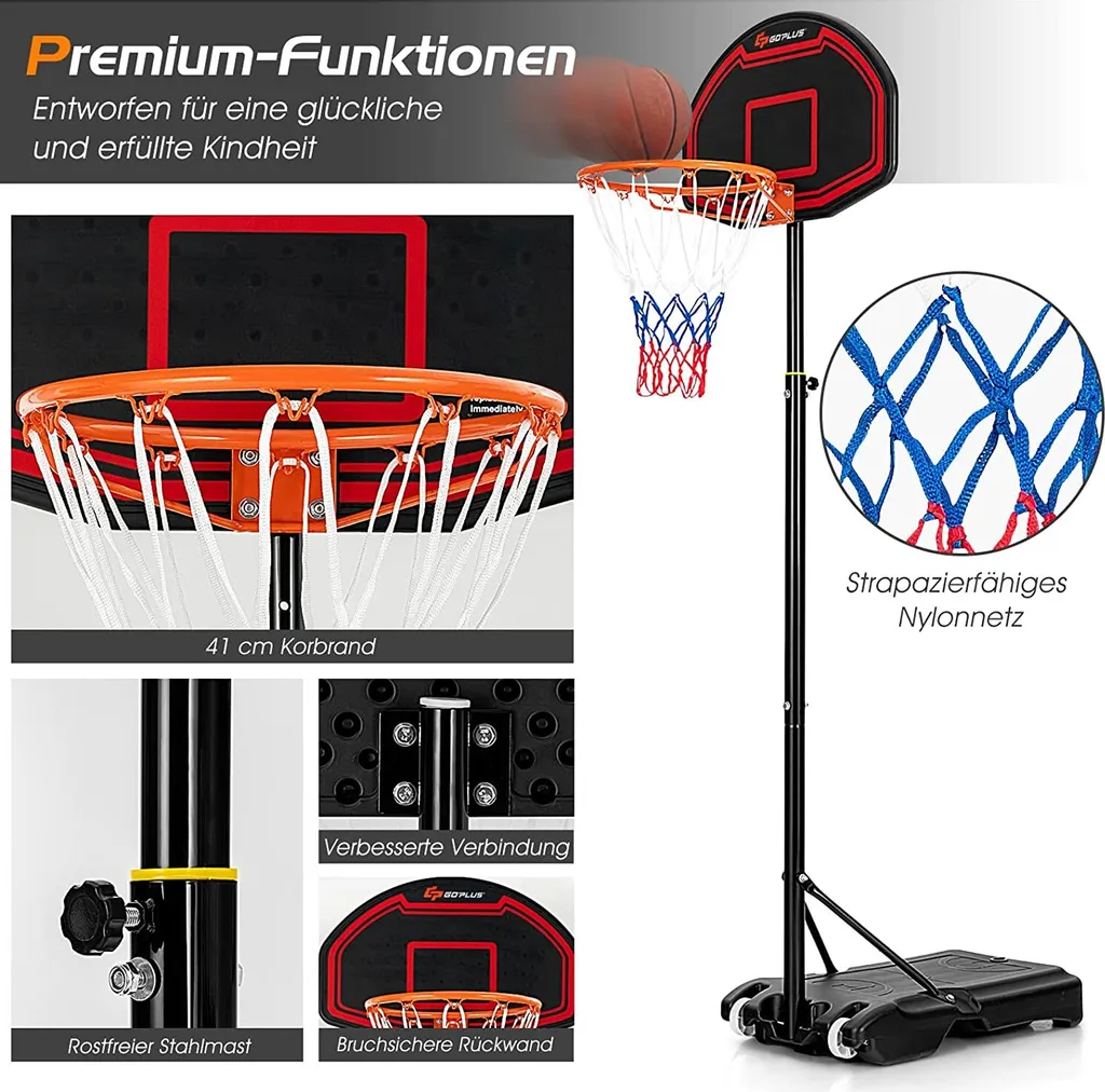 Panier de basket réglable avec panneau incassable et base stable