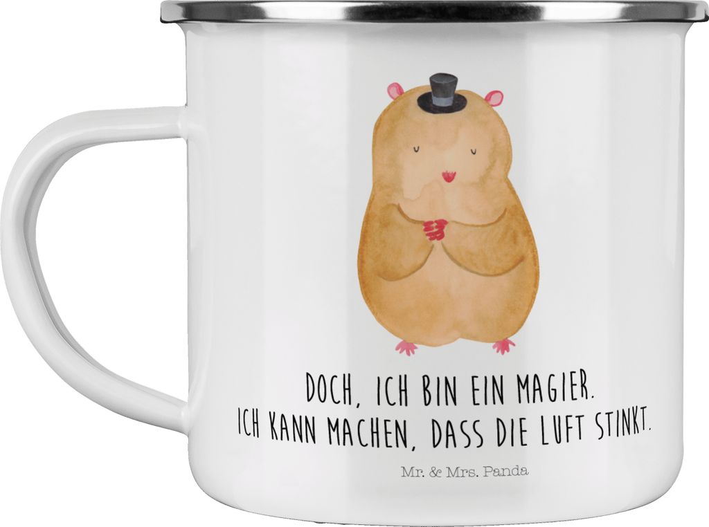 Mr. & Mrs. Panda Emaille Tasse Hamster Hut - Weiß - Geschenk, Teetasse, Magier, Pott, Reisebecher, Becher, Lustige Sprüche, Zwerghamster, Zaubere...
