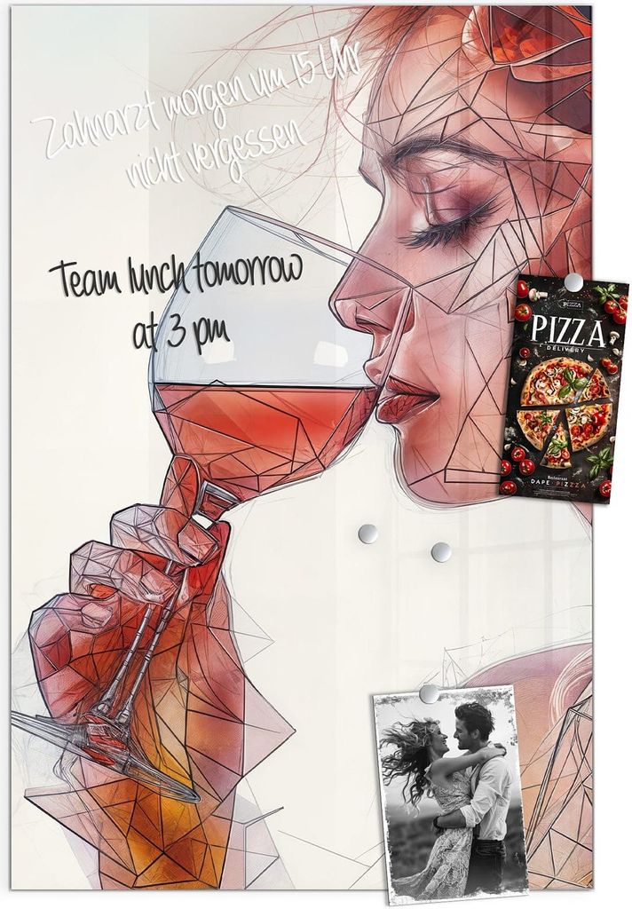 Magnettafel 40x60cm Pinnwand Whiteboard beschreibbar - Weintrinkende Frau