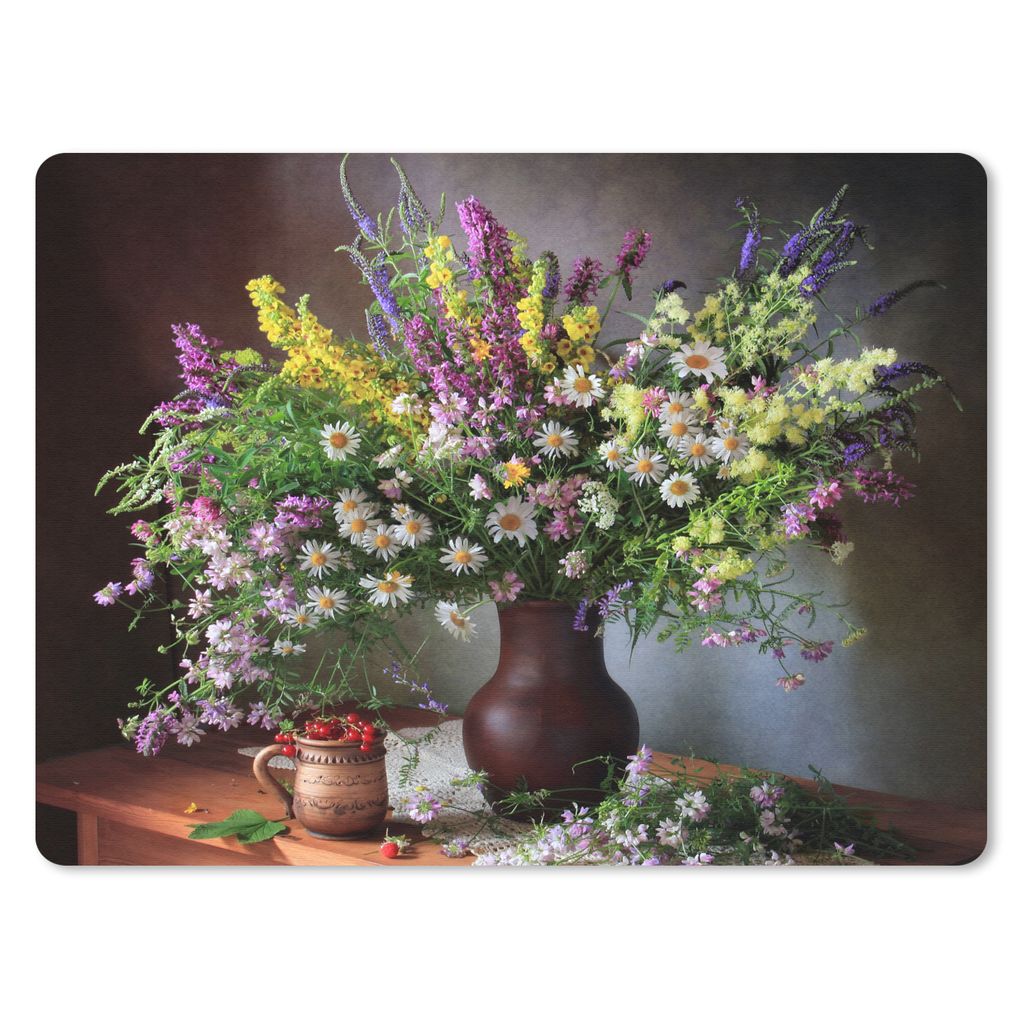 MuchoWow Mauspad Mousepad Blumen - Tisch - Stilleben - Blumenstrauß - Vase 23x19 cm - Mousepads - Maus Mat - Pad - Mausunterlage - Schreibtischu...