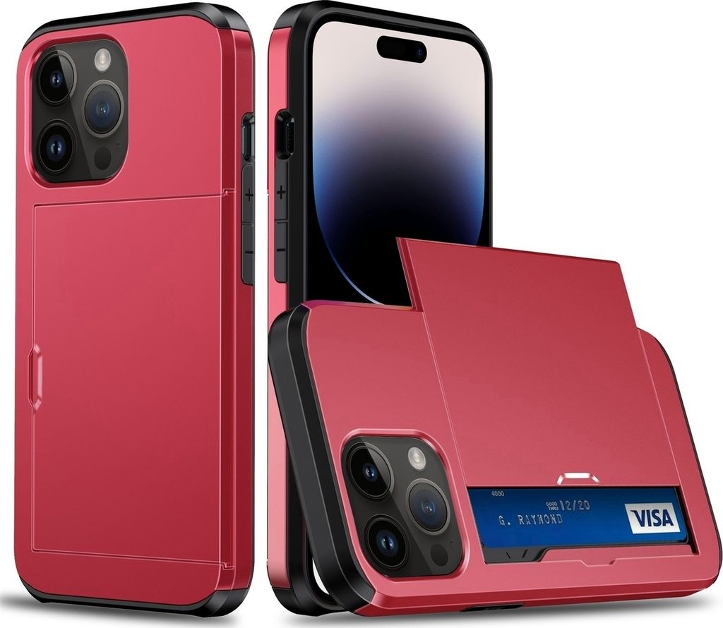 Mobigear Card iPhone 15 Pro Hülle Hardcase Backcover Stoßfest mit Kartenhalter - Rot