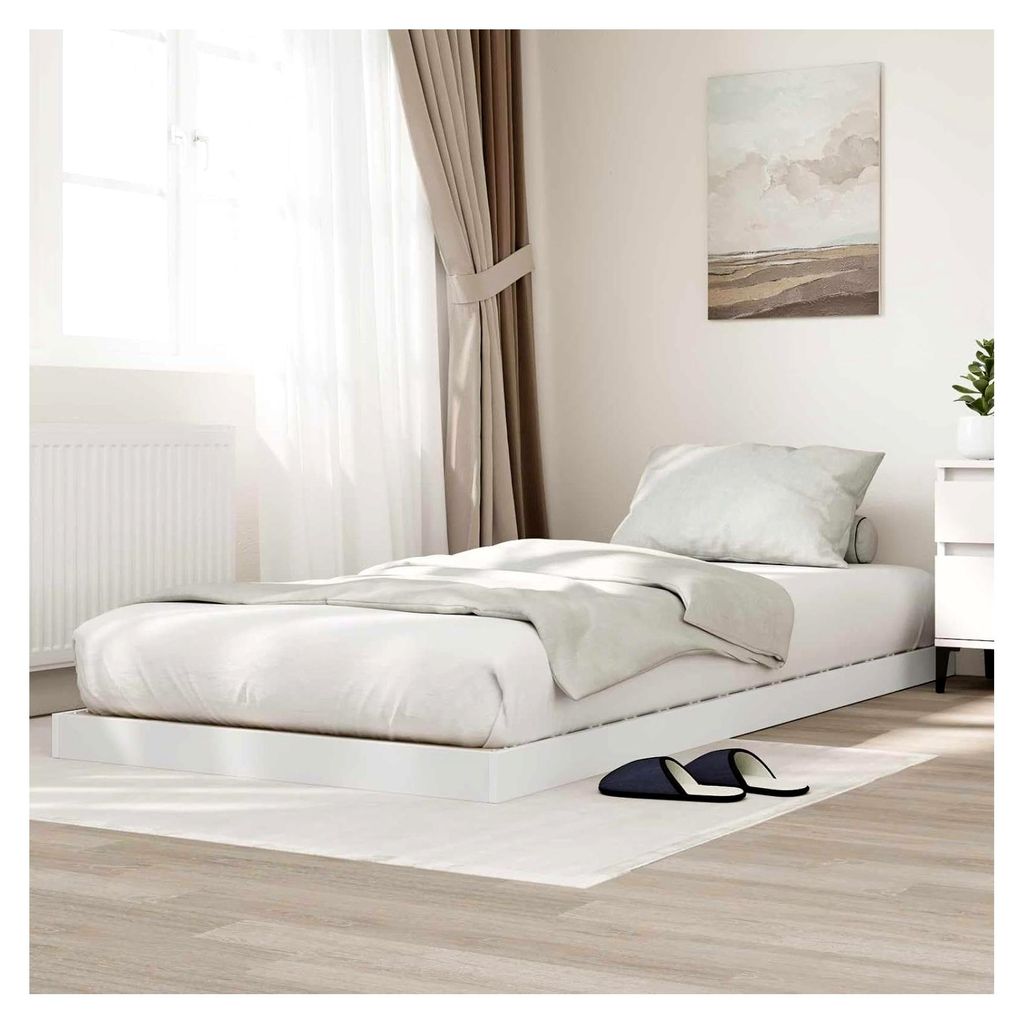 Bodenbettrahmen Weiß 80 x 200 cm Holzwerkstoff, minimalistisches Bettgestell, rechteckig, aus langlebigem Holz, platzsparend und stabil