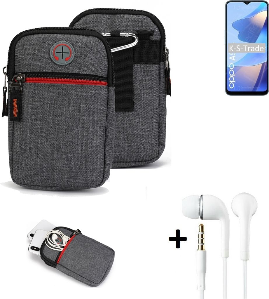 K-S-Trade Gürteltaasche + Kopfhörer kompatibel mit Oppo A54s Handy Tasche Holster Schutz Hülle Handy Hülle grau Zusatzfächer 1x
