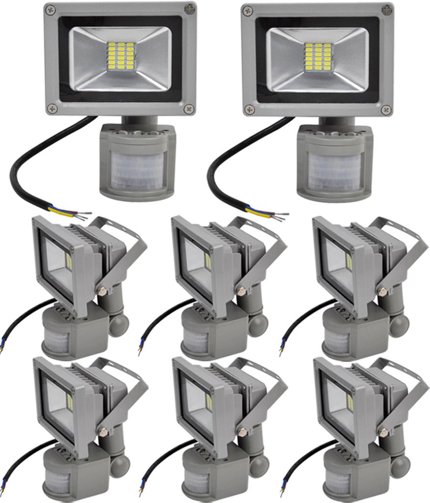 Greenmigo 8x 20W Fluter mit Bewegungsmelder Strahler Kaltweiß Silbergrau Aluminium Gehäuse IP65 Wasserdicht LED Lampe Wandleuchter Flulicht Flutb...
