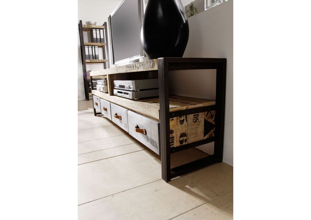 MASSIVMOEBEL24 TV-Board Mango 196x40x60 natur bedruckt FACTORY #130