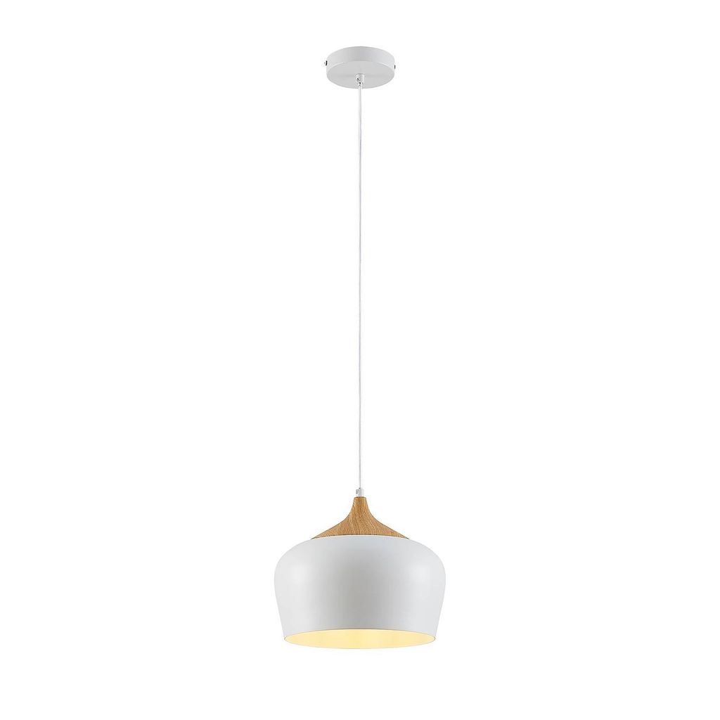 Lindby Hängeleuchte Vilsera, weiß, Metall/Holz, 26 cm, E27
