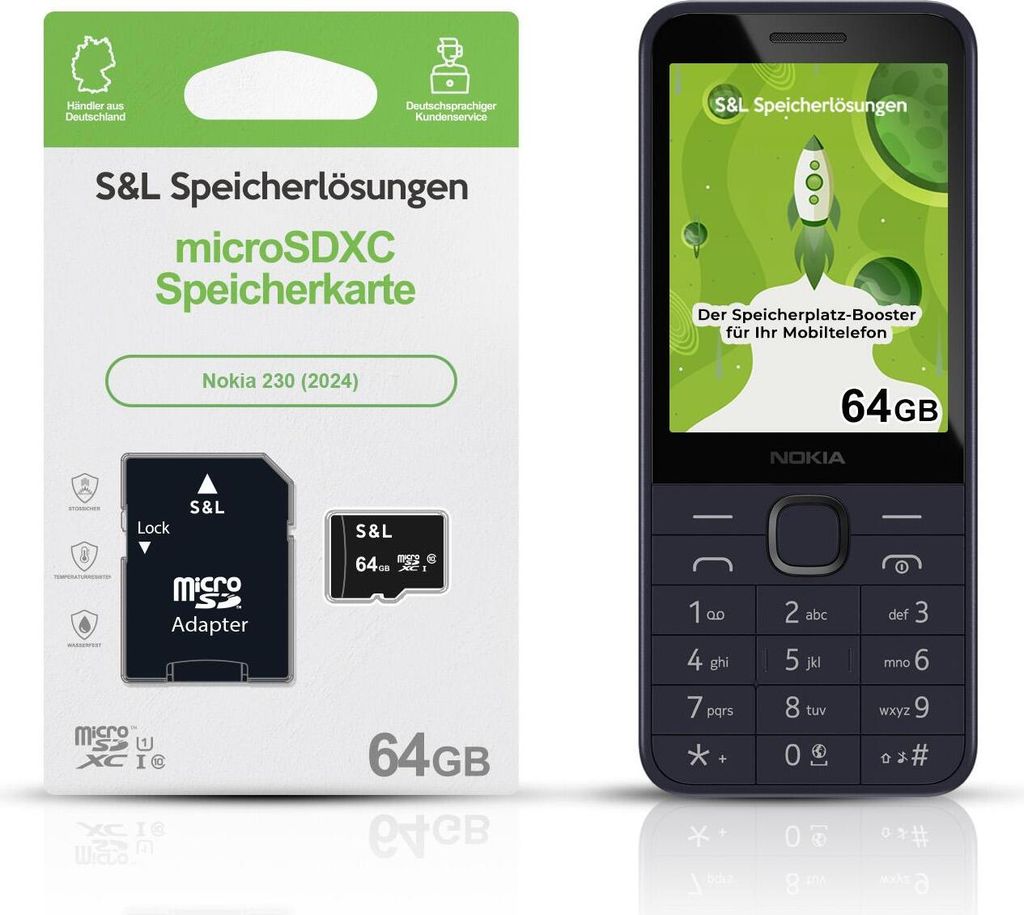 microSD Speicherkarte S&L für Nokia 230 (2024) - Speicherkapazität: 64 GB