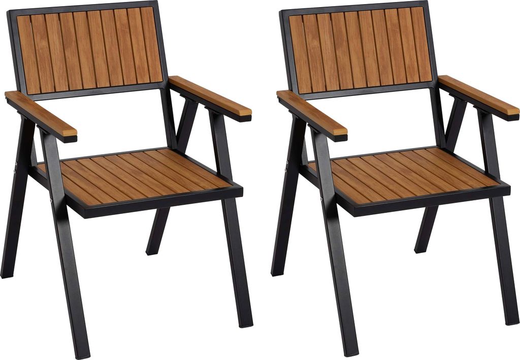 2er-Set Gartenstuhl MCW-J95, Balkonstuhl Stuhl, Outdoor-Beschichtung, Aluminium Holzoptik Gestell schwarz, teak