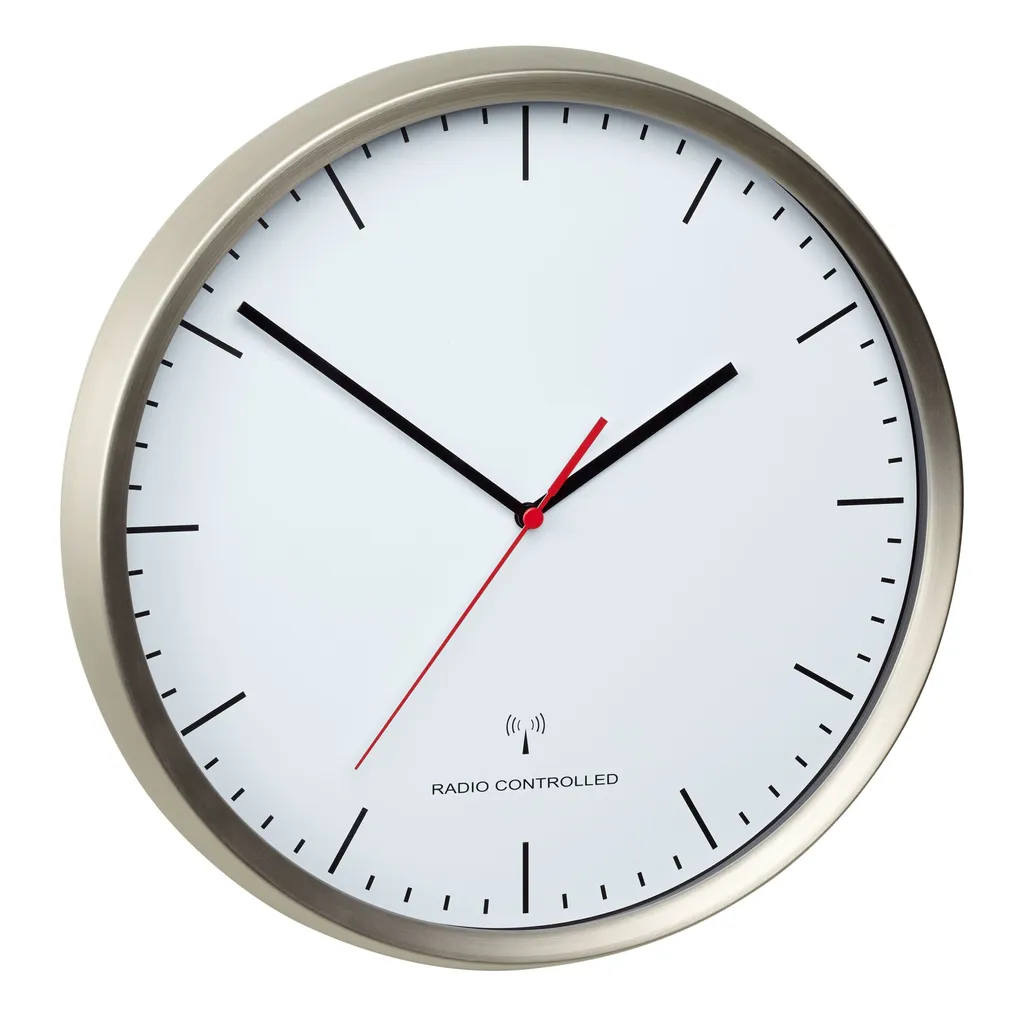 Horloge murale radio-pilotée TFA 60.3521.02 avec cadre inox brossé