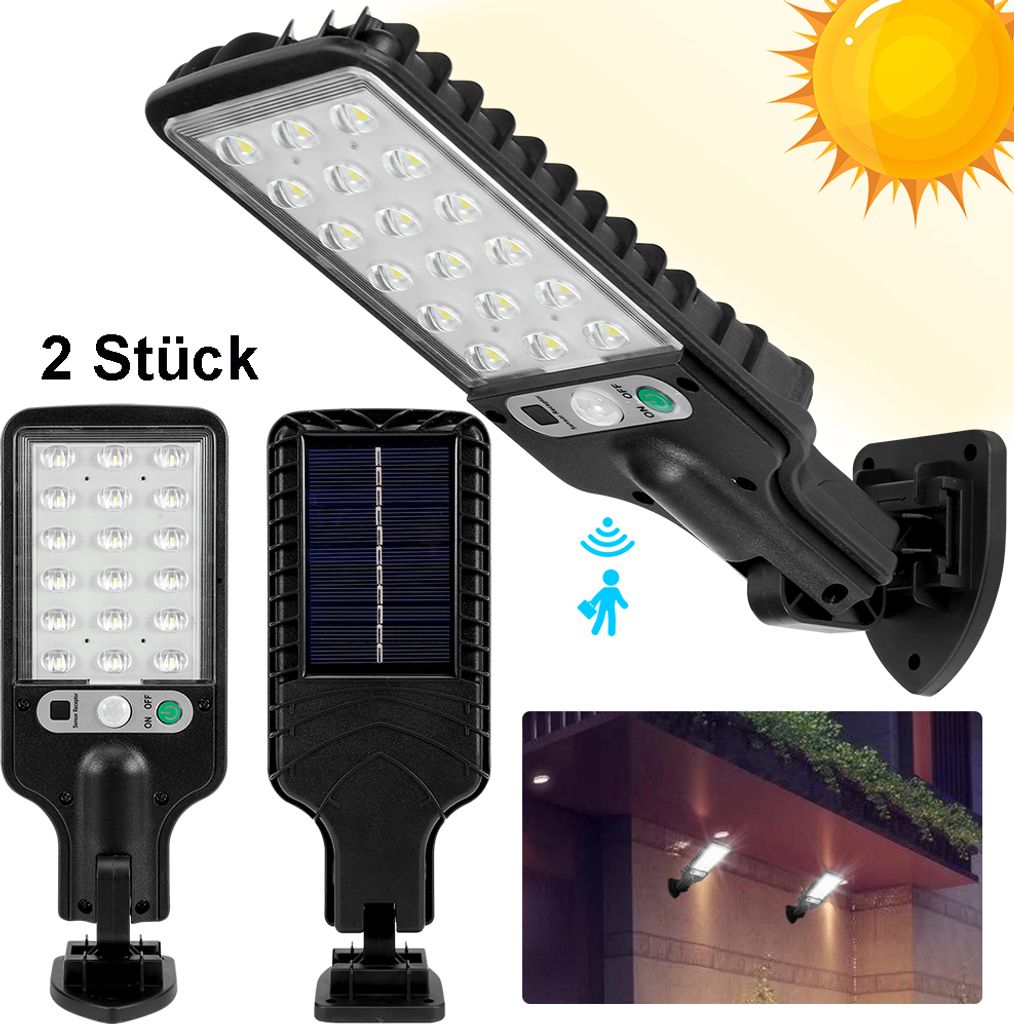 2 Stück LED Solarlampe mit Bewegungsmelder, Außen IP65 Produktbild 