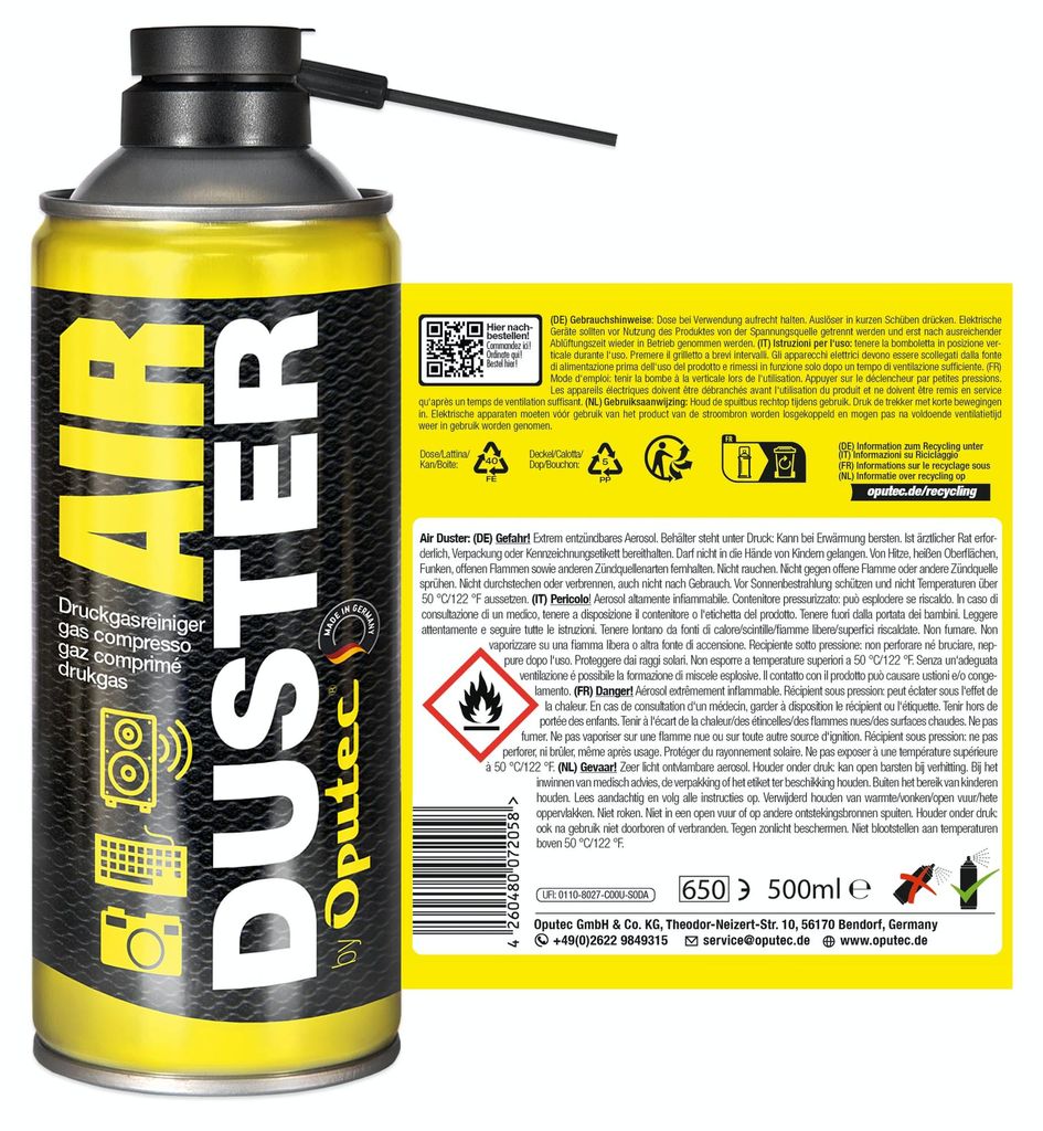 Oputec 1x 400ml Druckluftspray Air Duster Tastatur Reiniger