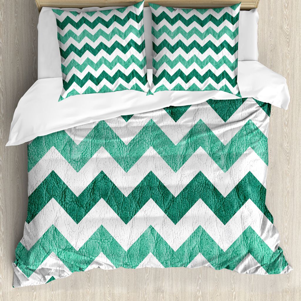 ABAKUHAUS Modern Bettbezug, Pastell Chevrons Grün, Milbensicher Allergiker geeignet mit Kissenbezügen, 155 cm x 220 cm - 80 x 80 cm, Mint Green D...