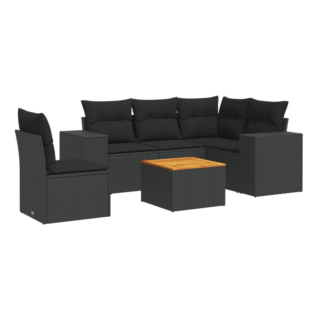 vidaXL 6-tlg. Garten-Sofagarnitur mit Kissen Schwarz Poly Rattan