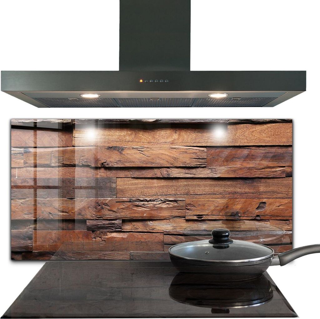 Spritzschutz aus Glas Küchenrückwand - Wandschutz für Herd und Spüle - 100x50 cm - Rustikale Holztextur