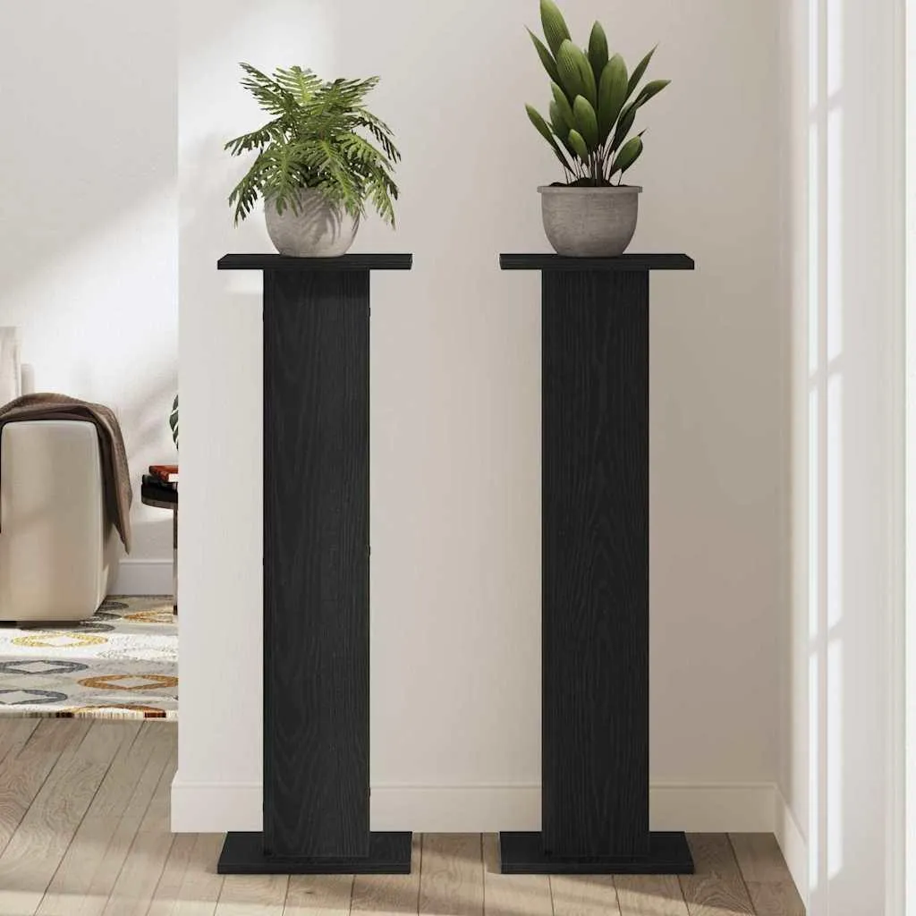 Support de fleurs haut 95 cm noir effet chêne structure stable 2 pcs