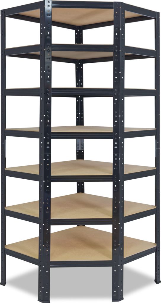 shelfplaza BLACK 230x70x45 cm Eckregal in schwarz mit 7 Böden und 125 kg Traglast pro Boden