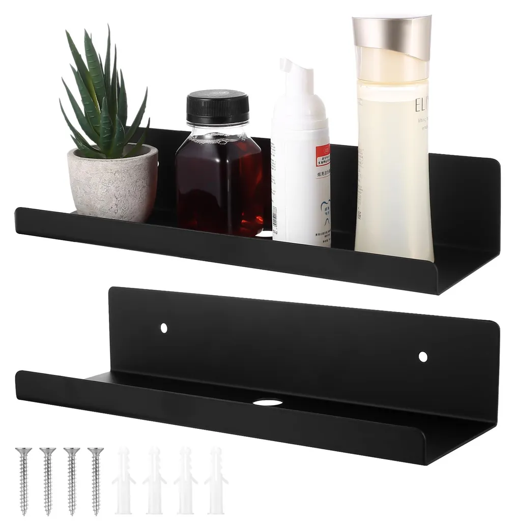 Lot de 2 Étagères Murales Métal Cuisine, Bureau, Salon - Noir 30 cm