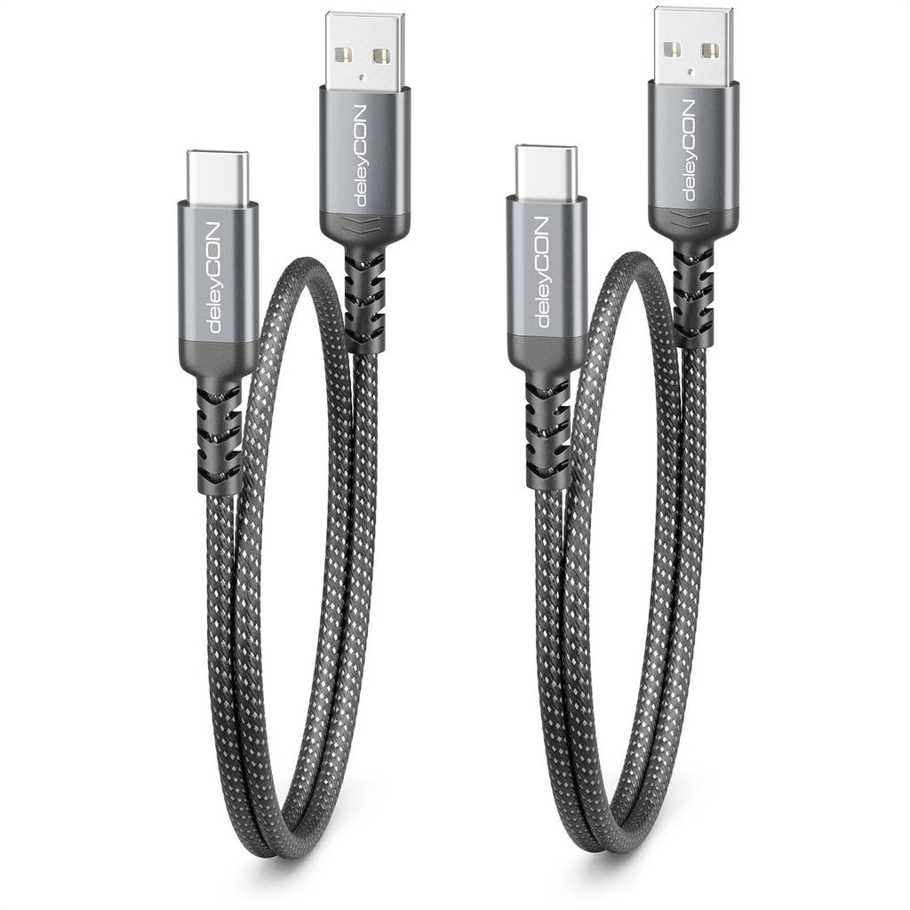 deleyCON 0,30m USB-A auf USB-C Kabel Ladekabel Datenkabel, Produktbild 