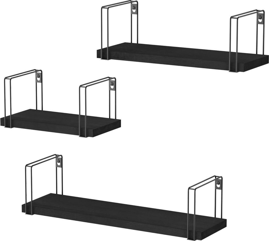Schwarzes schwebendes Wandregal-Set aus 3 - für Küche, Kinderzimmer, Wohnzimmer, Badezimmer - Länge 43/33/23 cm