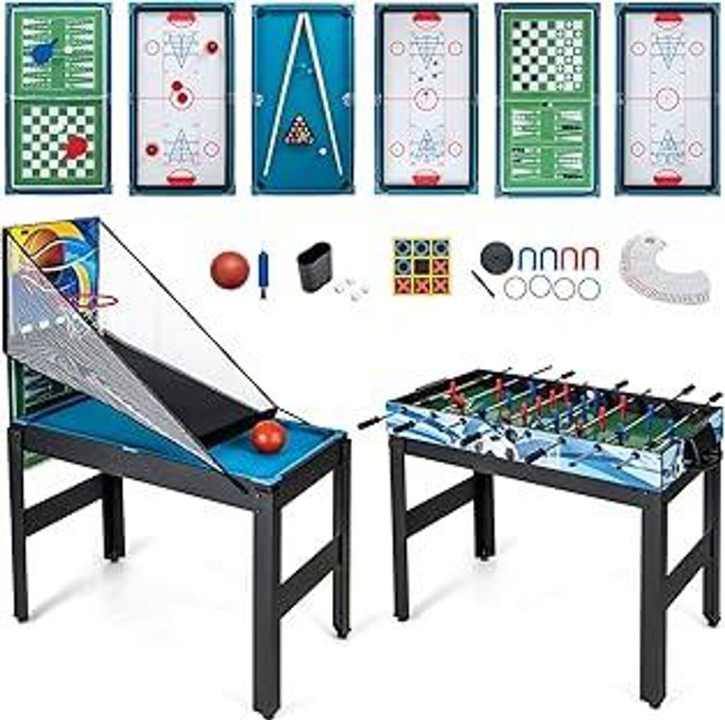 GOPLUS 14 in 1 Spieltisch, Tischspiel mit Basketball, Billard, Tischfußball, Tischtennis, Hockey, Shuffleboard, Bowling, Schach, Dame, Backgammon,...