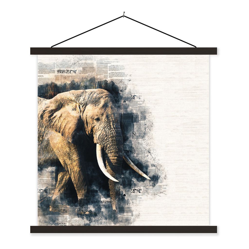 MuchoWow Textilposter Elefant - Papier - Farbe 90x90 cm mit schwarzem Rahmen - Magnetisches