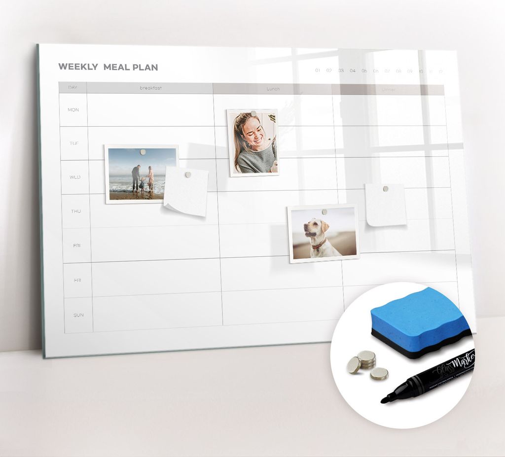 Magnetpinnwand Memoboard - Zubehörsatz - Schwarzer Marker + Schwamm + Magnete - 90 x 60 cm - Einfaches Menü