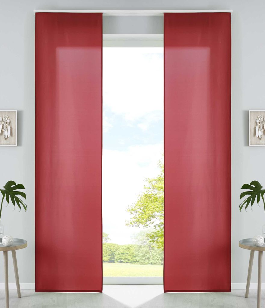 2er Set Schiebegardinen Flächenvorhänge Mikrofaser Vorhang Gardine Schiebe HxB 245x60 cm Bordeaux Matt Paneelwagen Beschwerungsstangen, 85600N2