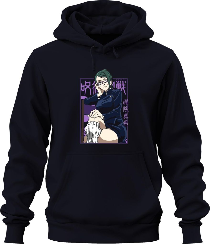 Maki Zenin Jujutsu Kaisen Anime Ästhetik Brille Kämpferin Geschenk Uni Hoodie Kapuzenpullover, Navy, XXL