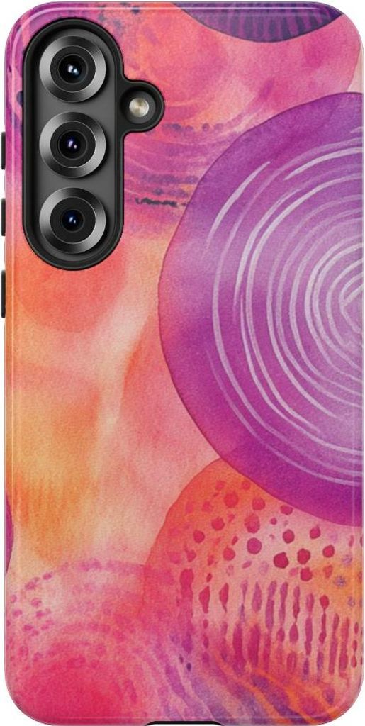 Abstrakte Aquarellkreise in warmen Farbtönen – Hülle Kompatibel mit Samsung Galaxy S25 Plus